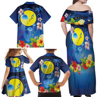 Palau Jellyfish Family Matching Off Shoulder Maxi Dress and Hawaiian Shirt Ocean Heritage Tropical Plants LT03 - Polynesian Pride