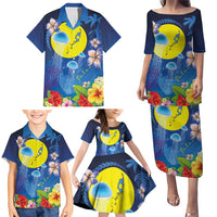 Palau Jellyfish Family Matching Puletasi and Hawaiian Shirt Ocean Heritage Tropical Plants - Polynesian Pride