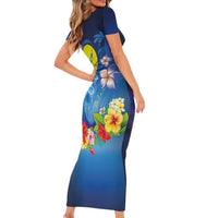 Palau Jellyfish Family Matching Short Sleeve Bodycon Dress and Hawaiian Shirt Ocean Heritage Tropical Plants LT03 - Polynesian Pride