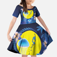 Palau Jellyfish Family Matching Tank Maxi Dress and Hawaiian Shirt Ocean Heritage Tropical Plants LT03 Daughter's Dress Blue - Polynesian Pride