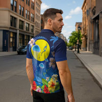 Palau Jellyfish Zipper Polo Shirt Ocean Heritage Tropical Plants - Polynesian Pride
