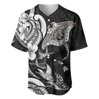 Hawaiian Manta Rays Baseball Jersey Tribal Hibiscus Polynesian Tattoos Black Color - Polynesian Pride