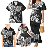 Hawaiian Manta Rays Family Matching Mermaid Dress and Hawaiian Shirt Tribal Hibiscus Polynesian Tattoos Black Color LT03 - Polynesian Pride