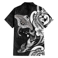 Hawaiian Manta Rays Family Matching Off The Shoulder Long Sleeve Dress and Hawaiian Shirt Tribal Hibiscus Polynesian Tattoos Black Color LT03 - Polynesian Pride