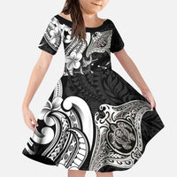 Hawaiian Manta Rays Family Matching Tank Maxi Dress and Hawaiian Shirt Tribal Hibiscus Polynesian Tattoos Black Color LT03 Daughter's Dress Black - Polynesian Pride