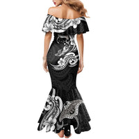 Hawaiian Manta Rays Mermaid Dress Tribal Hibiscus Polynesian Tattoos Black Color - Polynesian Pride