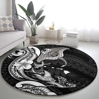 Hawaiian Manta Rays Round Carpet Tribal Hibiscus Polynesian Tattoos Black Color LT03 - Polynesian Pride