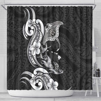 Hawaiian Manta Rays Shower Curtain Tribal Hibiscus Polynesian Tattoos Black Color LT03 - Polynesian Pride