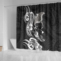 Hawaiian Manta Rays Shower Curtain Tribal Hibiscus Polynesian Tattoos Black Color LT03 - Polynesian Pride