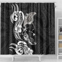 Hawaiian Manta Rays Shower Curtain Tribal Hibiscus Polynesian Tattoos Black Color LT03 - Polynesian Pride