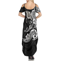 Hawaiian Manta Rays Summer Maxi Dress Tribal Hibiscus Polynesian Tattoos Black Color - Polynesian Pride