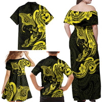 Hawaiian Manta Rays Family Matching Off Shoulder Maxi Dress and Hawaiian Shirt Tribal Hibiscus Polynesian Tattoos Yellow Color LT03 - Polynesian Pride