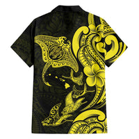 Hawaiian Manta Rays Family Matching Off Shoulder Short Dress and Hawaiian Shirt Tribal Hibiscus Polynesian Tattoos Yellow Color LT03 - Polynesian Pride