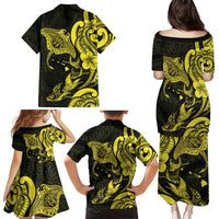 Hawaiian Manta Rays Family Matching Puletasi and Hawaiian Shirt Tribal Hibiscus Polynesian Tattoos Yellow Color LT03 - Polynesian Pride