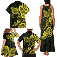 Hawaiian Manta Rays Family Matching Tank Maxi Dress and Hawaiian Shirt Tribal Hibiscus Polynesian Tattoos Yellow Color LT03 - Polynesian Pride