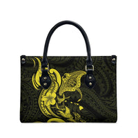 Hawaiian Manta Rays Leather Bag Tribal Hibiscus Polynesian Tattoos Yellow Color LT03 - Polynesian Pride