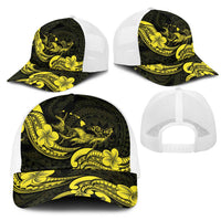 Hawaiian Manta Rays Mesh Trucker Cap Tribal Hibiscus Polynesian Tattoos Yellow Color LT03 - Polynesian Pride