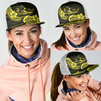 Hawaiian Manta Rays Mesh Trucker Cap Tribal Hibiscus Polynesian Tattoos Yellow Color LT03 - Polynesian Pride