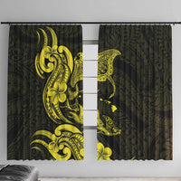 Hawaiian Manta Rays Window Curtain Tribal Hibiscus Polynesian Tattoos Yellow Color LT03 With Hooks Yellow - Polynesian Pride