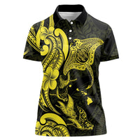Hawaiian Manta Rays Women Polo Shirt Tribal Hibiscus Polynesian Tattoos Yellow Color - Polynesian Pride
