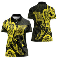 Hawaiian Manta Rays Women Polo Shirt Tribal Hibiscus Polynesian Tattoos Yellow Color - Polynesian Pride