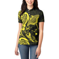Hawaiian Manta Rays Women Polo Shirt Tribal Hibiscus Polynesian Tattoos Yellow Color - Polynesian Pride