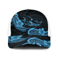 Hawaiian Manta Rays Baseball Net Cap Tribal Hibiscus Polynesian Tattoos Blue Color - Polynesian Pride