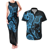 Hawaiian Manta Rays Couples Matching Tank Maxi Dress and Hawaiian Shirt Tribal Hibiscus Polynesian Tattoos Blue Color LT03 Blue - Polynesian Pride