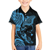 Hawaiian Manta Rays Family Matching Tank Maxi Dress and Hawaiian Shirt Tribal Hibiscus Polynesian Tattoos Blue Color LT03 Son's Shirt Blue - Polynesian Pride