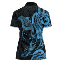 Hawaiian Manta Rays Women Polo Shirt Tribal Hibiscus Polynesian Tattoos Blue Color - Polynesian Pride