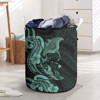 Hawaiian Manta Rays Laundry Basket Tribal Hibiscus Polynesian Tattoos Turquoise Color LT03 Turquoise - Polynesian Pride