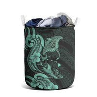 Hawaiian Manta Rays Laundry Basket Tribal Hibiscus Polynesian Tattoos Turquoise Color LT03 - Polynesian Pride