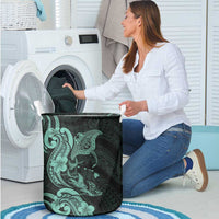 Hawaiian Manta Rays Laundry Basket Tribal Hibiscus Polynesian Tattoos Turquoise Color LT03 - Polynesian Pride
