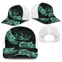 Hawaiian Manta Rays Baseball Net Cap Tribal Hibiscus Polynesian Tattoos Turquoise Color - Polynesian Pride