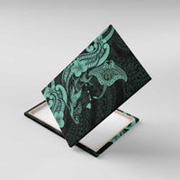 Hawaiian Manta Rays Canvas Wall Art Tribal Hibiscus Polynesian Tattoos Turquoise Color LT03 With Frame Turquoise - Polynesian Pride