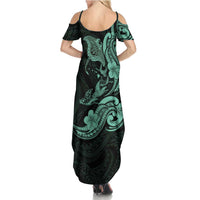 Hawaiian Manta Rays Family Matching Summer Maxi Dress and Hawaiian Shirt Tribal Hibiscus Polynesian Tattoos Turquoise Color LT03 - Polynesian Pride
