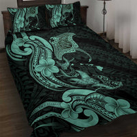 Hawaiian Manta Rays Quilt Bed Set Tribal Hibiscus Polynesian Tattoos Turquoise Color LT03 Turquoise - Polynesian Pride
