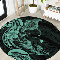 Hawaiian Manta Rays Round Carpet Tribal Hibiscus Polynesian Tattoos Turquoise Color LT03 Turquoise - Polynesian Pride