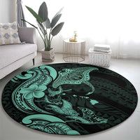 Hawaiian Manta Rays Round Carpet Tribal Hibiscus Polynesian Tattoos Turquoise Color LT03 - Polynesian Pride