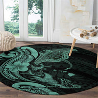 Hawaiian Manta Rays Round Carpet Tribal Hibiscus Polynesian Tattoos Turquoise Color LT03 - Polynesian Pride