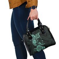 Hawaiian Manta Rays Shoulder Handbag Tribal Hibiscus Polynesian Tattoos Turquoise Color - Polynesian Pride