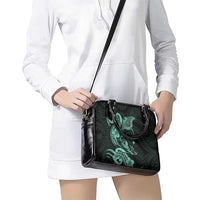 Hawaiian Manta Rays Shoulder Handbag Tribal Hibiscus Polynesian Tattoos Turquoise Color - Polynesian Pride