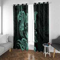 Hawaiian Manta Rays Window Curtain Tribal Hibiscus Polynesian Tattoos Turquoise Color - Polynesian Pride