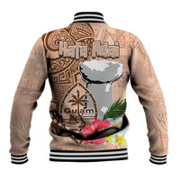 Guam Seal and Latte Stone With Ethnic Tapa Pattern Baseball Jacket Peach Fuzz Color LT03 - Polynesian Pride