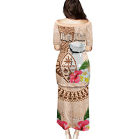 Guam Seal and Latte Stone With Ethnic Tapa Pattern Family Matching Puletasi and Hawaiian Shirt Peach Fuzz Color LT03 - Polynesian Pride