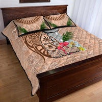 Guam Seal and Latte Stone With Ethnic Tapa Pattern Quilt Bed Set Peach Fuzz Color LT03 - Polynesian Pride