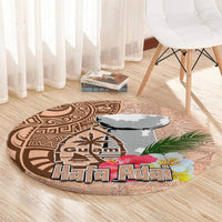 Guam Seal and Latte Stone With Ethnic Tapa Pattern Round Carpet Peach Fuzz Color LT03 - Polynesian Pride
