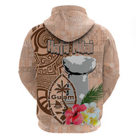 Guam Seal and Latte Stone With Ethnic Tapa Pattern Zip Hoodie Peach Fuzz Color LT03 - Polynesian Pride
