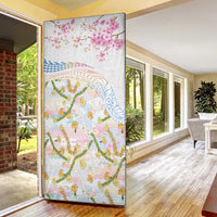 Hawaiian and Japanese Culture Together Door Cover Tribal Motifs with Lei and Japanese Sakura Pattern LT03 - Polynesian Pride