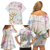 Hawaiian and Japanese Culture Together Family Matching Off Shoulder Short Dress and Hawaiian Shirt Tribal Motifs with Lei and Japanese Sakura Pattern LT03 - Polynesian Pride